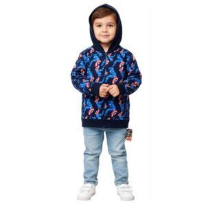 Marvel Captain America Boy Full Zip Navy Graphic Print Hoodie Sweatshirt (4) NWT
